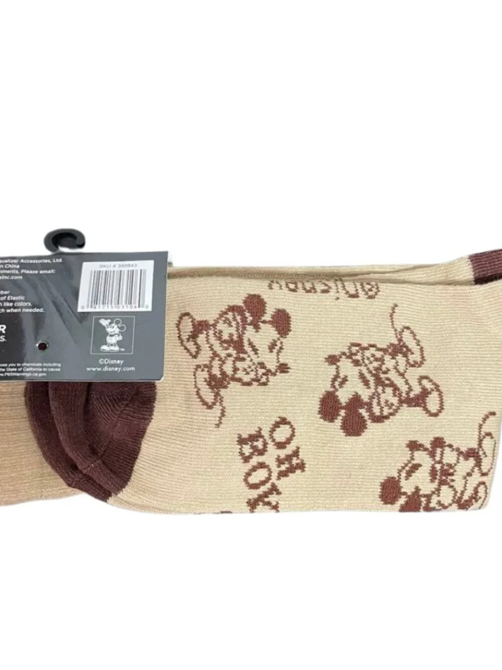 NWT Disney Retro Mickey Mouse Oh Boy Tan Brown Crew Socks Mens 9-13